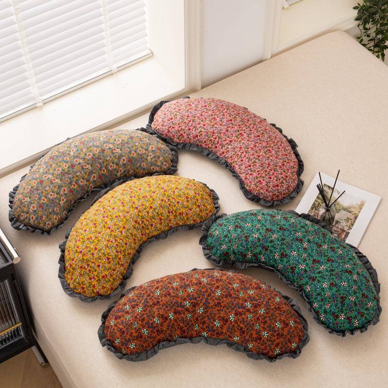 月牙全棉磨毛荞麦枕花边饺子全荞麦壳护颈椎枕头家用可拆洗午睡枕