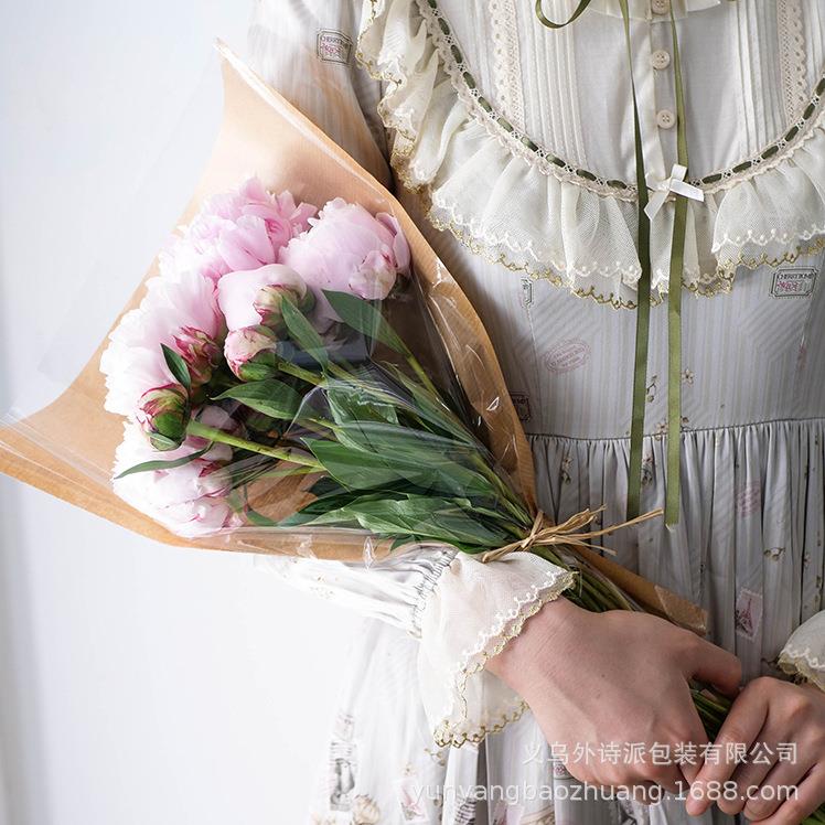 外诗派工厂七夕鲜花礼品袋单支花束包装袋牛皮纸透明塑料包花袋子