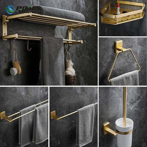 黄铜拉丝金毛巾架实心浴巾架卫生间置物架收纳架浴室毛巾环厕纸架