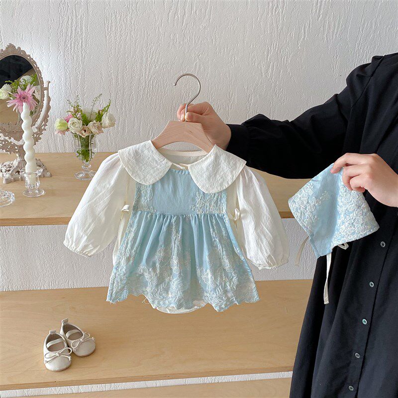 采购产品秋季婴儿连衣裤,时尚女婴包,公主服L,爬行服,三件套郊游