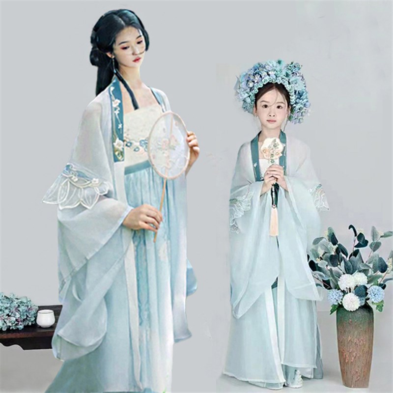 亲子汉代母女古装2025夏季新唐裙古装发夹摄影儿童超级仙女表演服