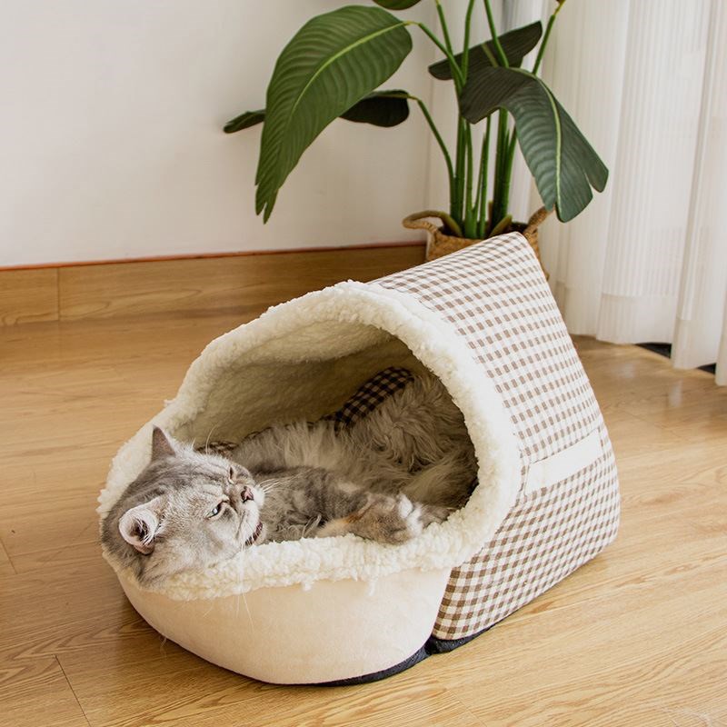 冬季保暖拖鞋半封闭猫窝宠物猫床半包围狗窝狗床封闭式猫咪窝