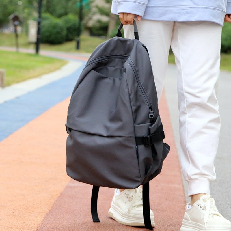 百搭休闲纯色大容量双肩包女书包男大学生高中黑色电脑双肩背包