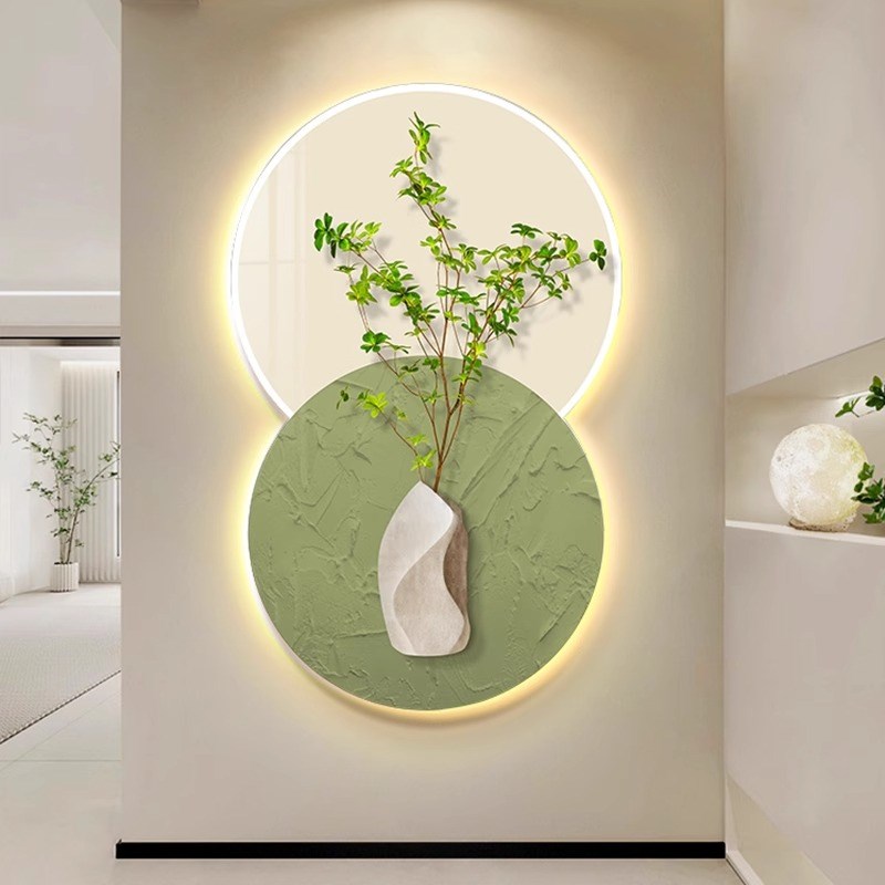 壁灯绿植奶油风走廊玄关装饰画LED氛围灯入户正对门挂画客厅灯画