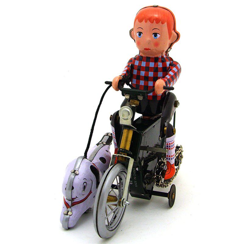 稀铁城-发条铁皮玩具 儿童益智怀旧收藏礼品 自行三轮车遛狗 道具