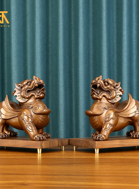 紫铜貔貅摆件一对客m厅皮丘貔恘玄关办公室装饰开业礼品铜器工艺