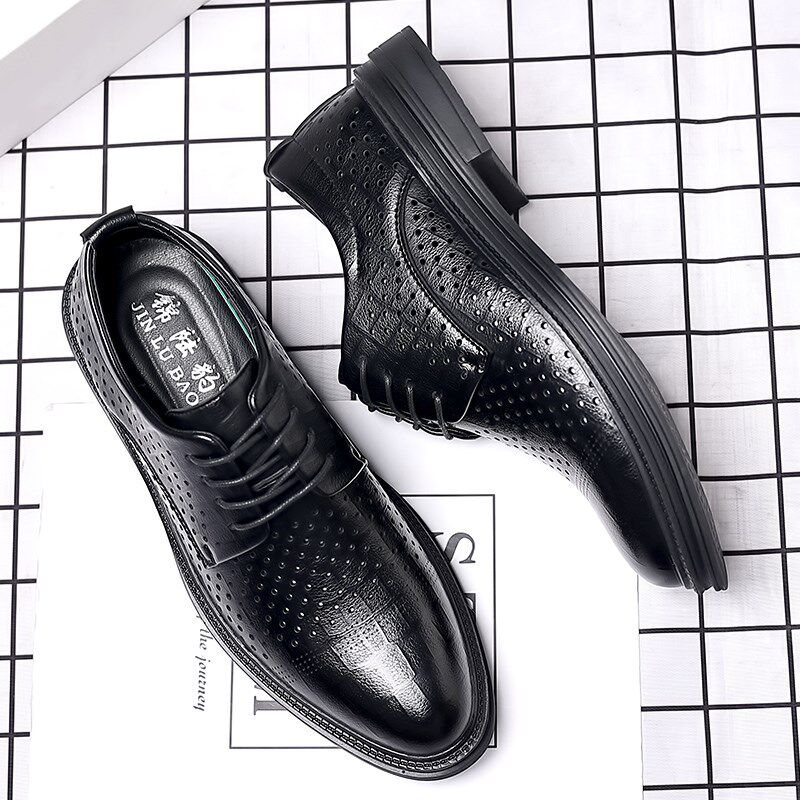 皮鞋男款夏季透气防臭商务正装2024新款黑色休闲凉鞋镂空夏天鞋子