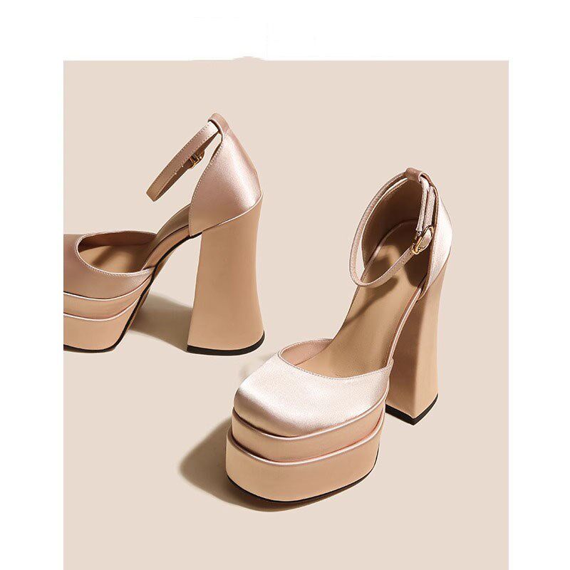 防水台超高跟婚鞋凉鞋女2024夏季新款小个子不累脚百搭圆头粗跟鞋