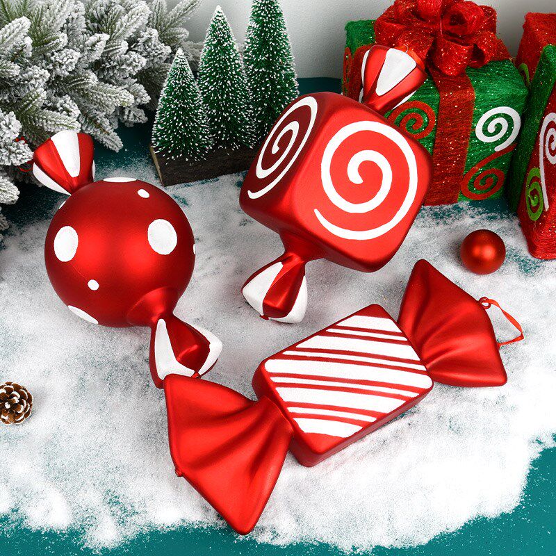 圣诞节装饰彩绘糖果40CM圣诞树挂件挂饰摄影道具商场活动美陈布置