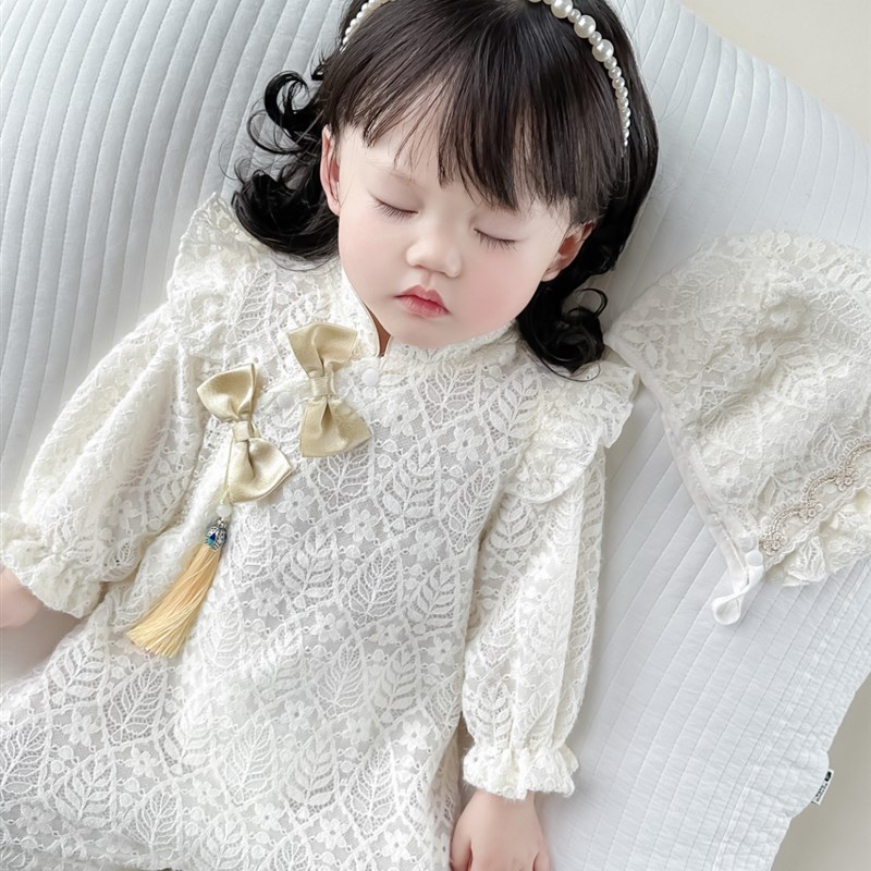 新生婴儿服装,春天和秋天的女婴,新的中国风的中国风连衣裤,超级