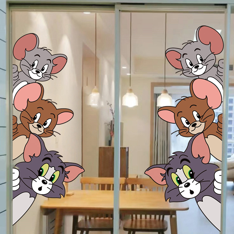 猫和老鼠厨房推拉门装饰贴纸卫生间玻璃防水防撞贴画浴室装饰门贴