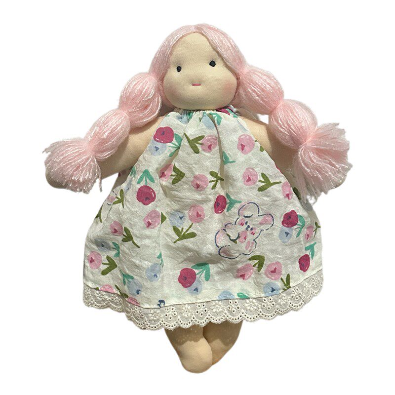 韩系手工布艺碎花裙娃娃玩偶可爱麻花辫公仔陪伴布偶女孩礼物28cm