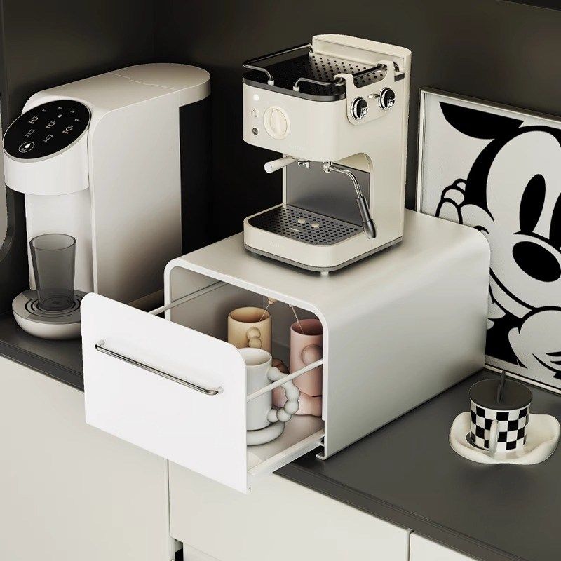 咖啡机置物架抽屉式台面厨房杯子收纳盒防尘水Q杯置物架可抽拉碗