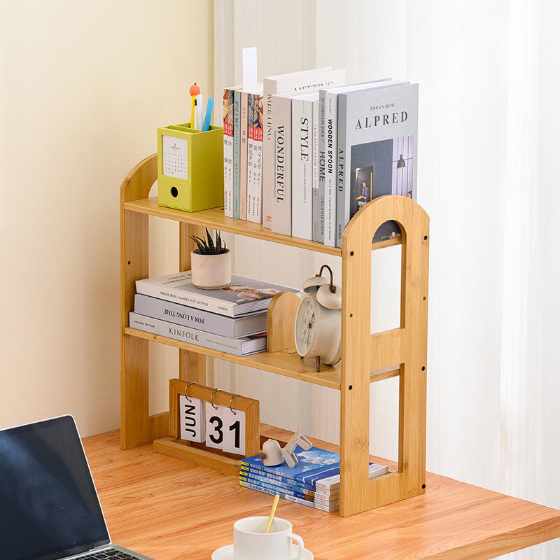 桌面书架收纳置物架二层简约实木楠竹可拆卸桌面立式书架学生书柜