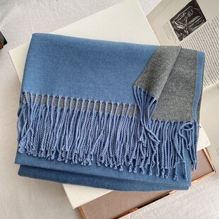 盈妹双面纯色拼色围巾女冬季韩版百搭秋冬外搭长披肩两用保暖围脖