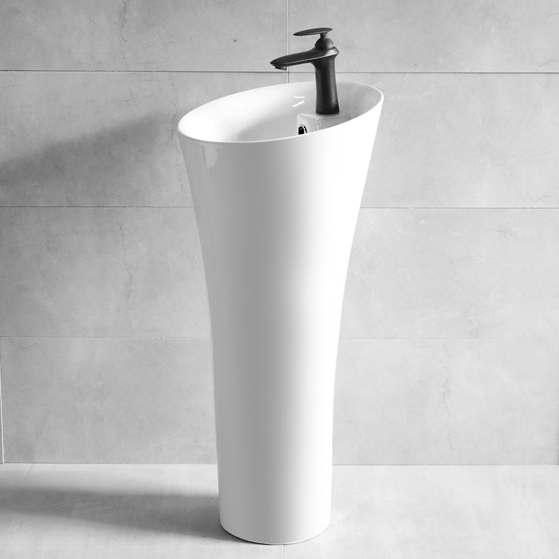 简约陶瓷立柱盆卫生间一体落地式洗脸盘阳台立式连体圆形小洗手池
