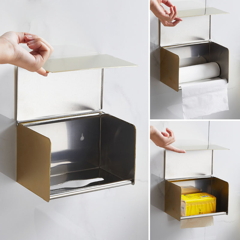 卫生间纸巾盒加厚厕所304不锈钢 金色纸巾架抽纸盒厕纸盒卫生纸盒