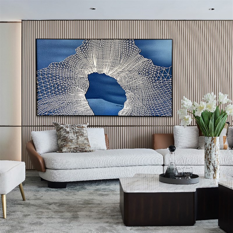 新中式卧室横幅挂画立体抽象挂画客厅中式实物画样板间现代装饰画