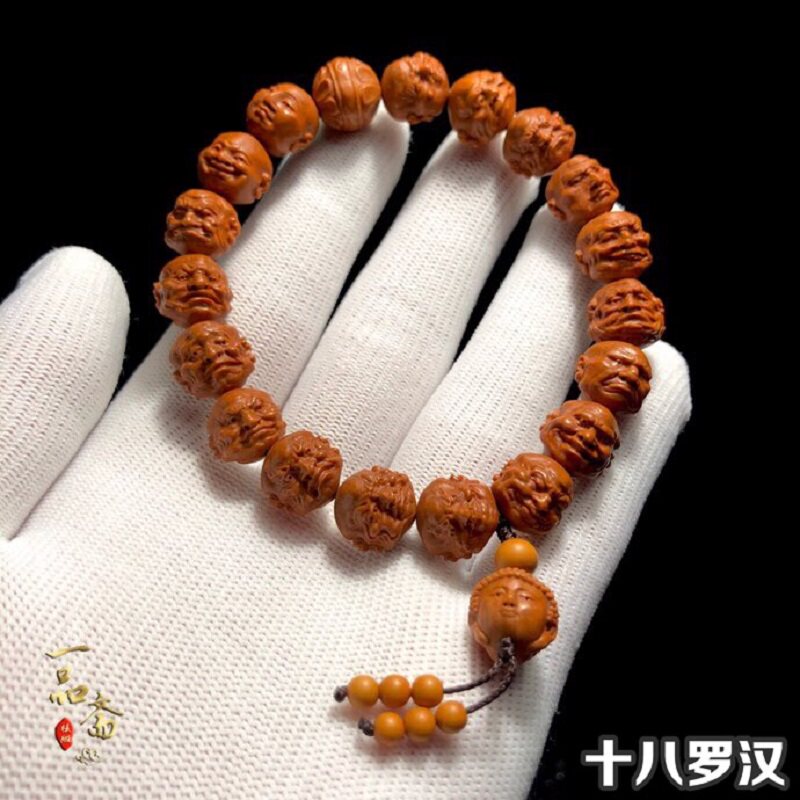 龙纹桃核雕刻小籽十八罗汉核雕手串F桃木手链男非橄榄核猴头小核