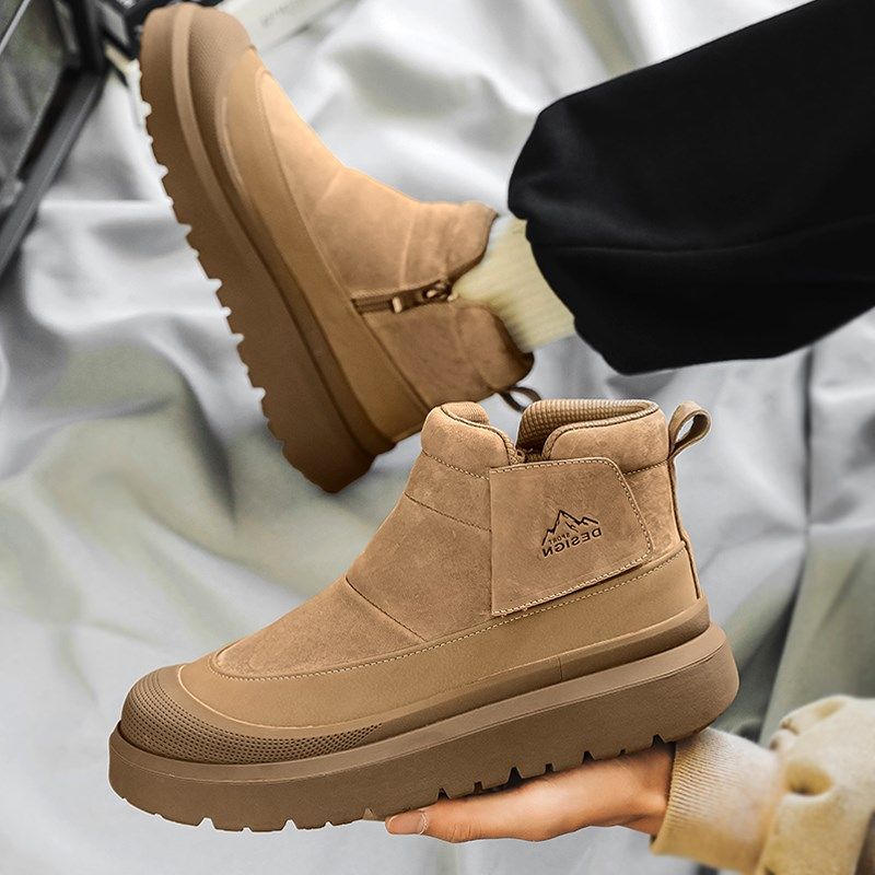 马丁靴男款2024新款美式工装靴子冬季加绒保暖雪地棉鞋一脚蹬男靴