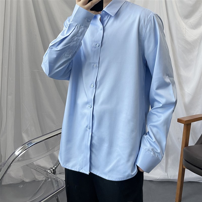 上野 dk衬衫基础款男生衬衫学院风 百搭衬衣长袖套装jk班服浅蓝