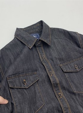 阿美咔叽全棉重水洗工装牛仔衬衫男潮流机车款牛仔宽松深灰色衬衣