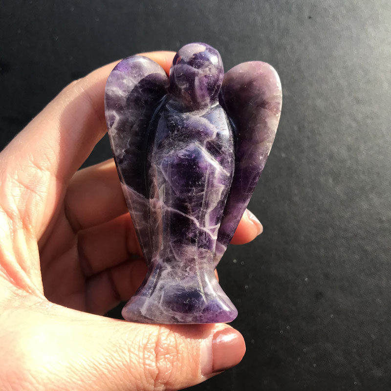 天然水晶大号天使摆件粉晶白水晶紫晶东陵玉黄虎眼蛋白石天使摆件