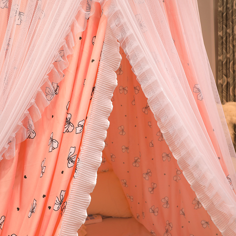 2021新款蚊帐吊挂圆顶双层遮光防尘一体式床幔帘三开门落地公主风