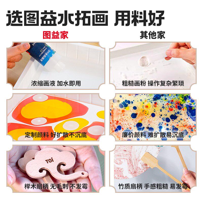 TOI图益儿童水拓画颜料手工漆扇材料包diy非遗国庆团扇套装浮水画