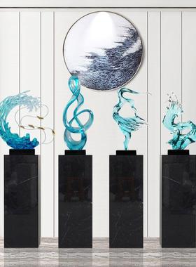 新中式树脂招财摆件抽象雕塑艺术品售楼处酒店商城走廊软装工艺品