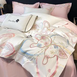 2024新款轻奢刺绣全棉四件套纯棉床单被套床笠高级感裸睡床上用品