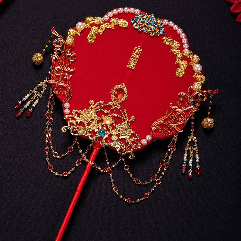 觅荷新品红色新娘团扇新款中式婚礼出嫁喜扇古风汉服秀禾服手捧扇