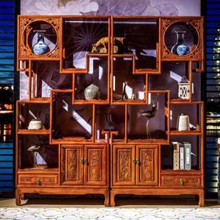 新中式博古架南榆木展示柜小摆件置物架古董架实木仿古书架多宝阁