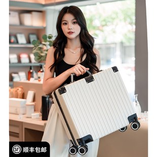 白色小型轻便登机行李箱18寸不用B托运20铝框方形结实拉杆旅行密