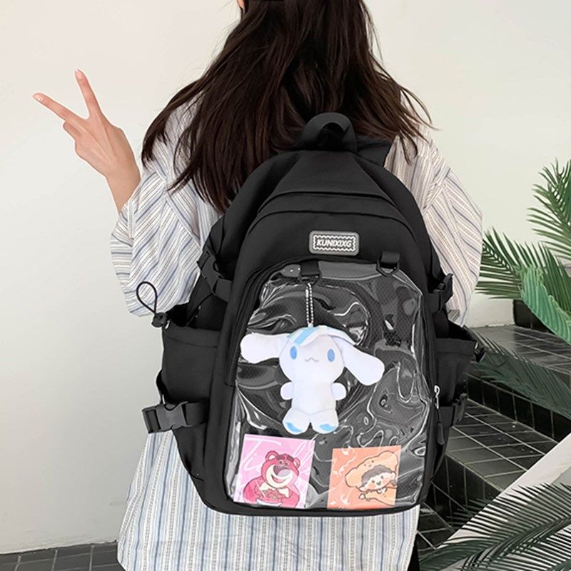 痛包双肩包透明层可放20cm娃背包高颜值黑色书包女生小学生大容量