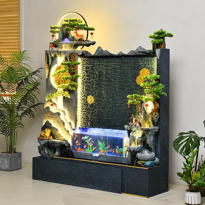 新品水幕墙鱼缸流水屏风隔断客厅假山摆件循环水喷泉阳台庭院鱼池