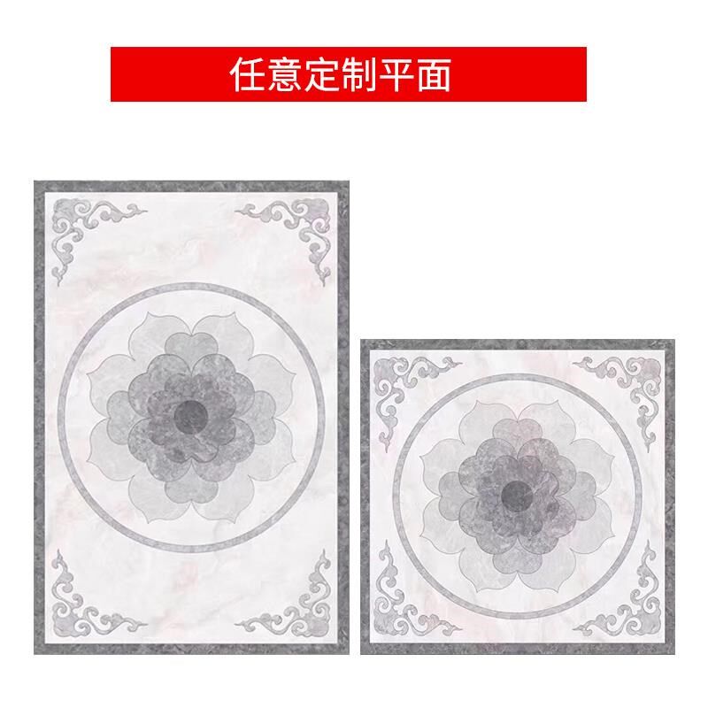 新品Q中式灰色莲花地砖拼花客厅走道入户玄关瓷砖抛晶砖地板仿水