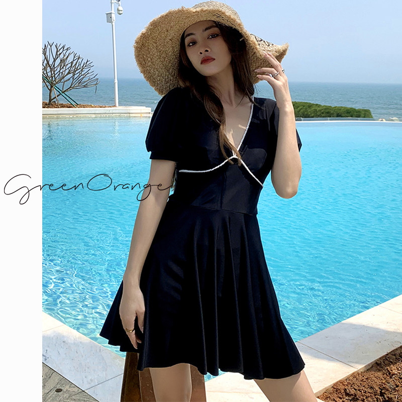 泳衣女大尺码胖mm遮肉显瘦微胖女孩保守连身高级感黑色泡温泉泳装