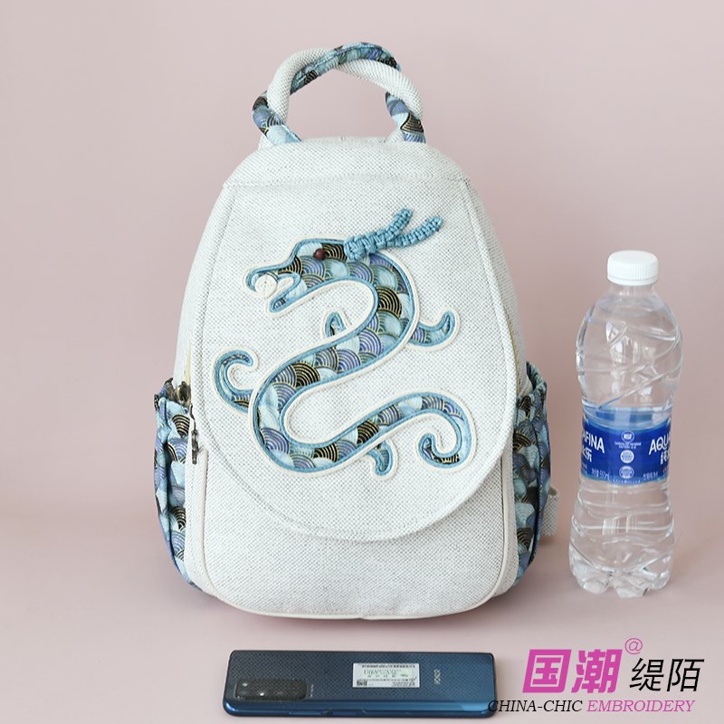 双肩包女2024新款民族风手工布艺小背包女百搭时尚帆布小包书包包
