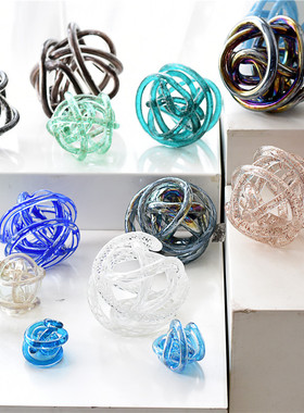 每周一三五10点上新/彩色玻璃麻团抽象艺术装饰品样板间台面摆件