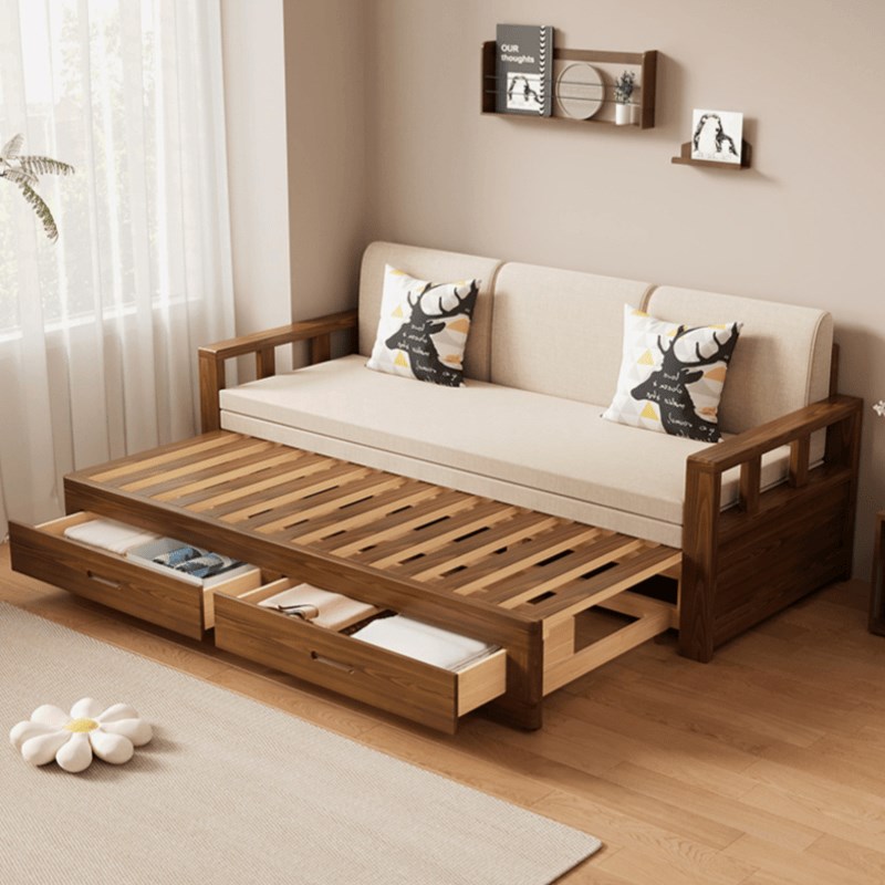 全实木沙发床折叠抽拉两用小户型客厅多功能储物公寓沙发可变床