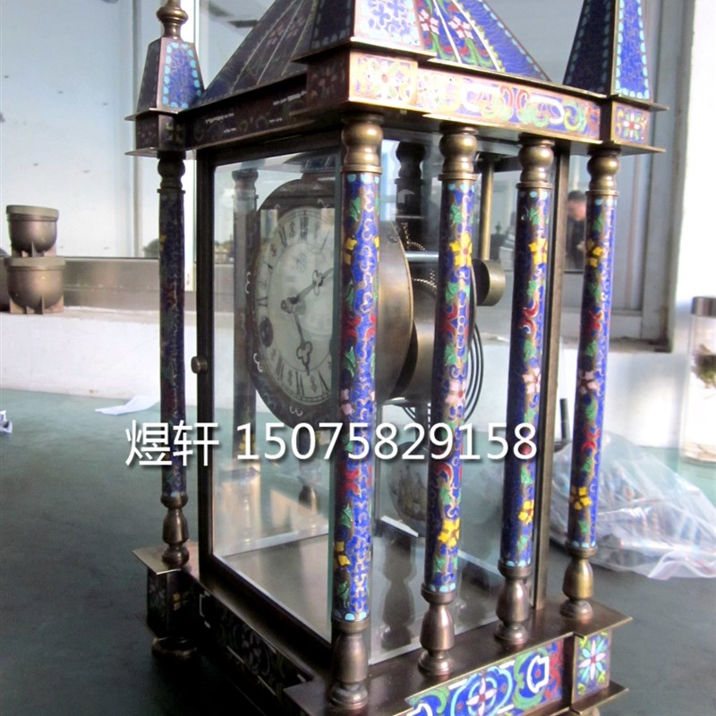 钟表景泰蓝四明钟老式上弦座钟古典欧式法国钟仿古董老钟表收藏