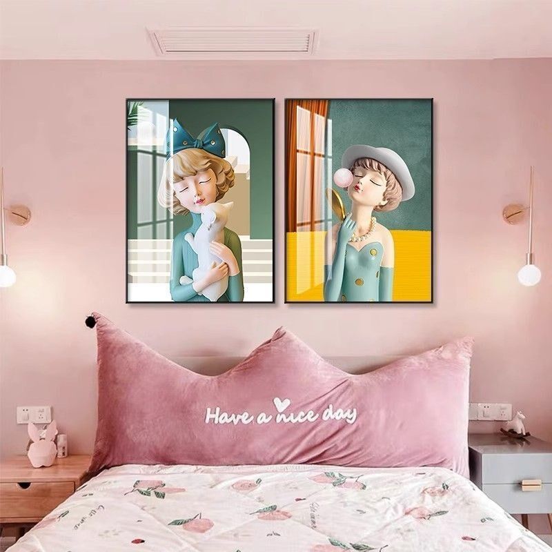 儿童房装饰画女孩房间布置挂画少女卧室画床头背景墙画温馨墙壁画