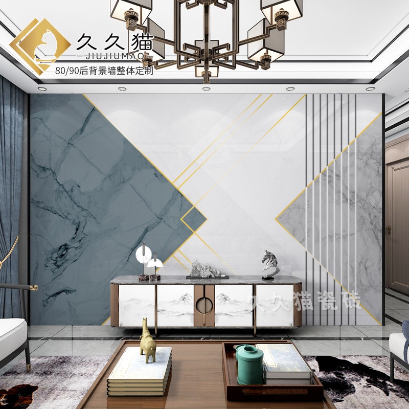 卧室电视岩板背景墙几何抽象现代简约微晶石影壁墙瓷砖壁画定制