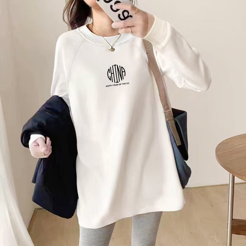 白色打底衫女秋冬2025新款叠穿磨毛加绒内搭长袖遮屁股中长款t恤