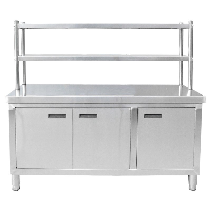 加厚商用不锈钢对开门工作台厨房操作台奶茶店水吧台储物柜打包台