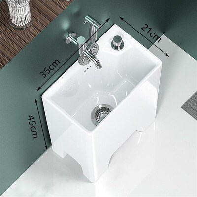 20cm拖把池窄小号陶瓷拖布池家用阳台洗墩布池高脚迷你扁长拖帕槽