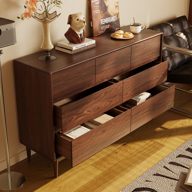 北美黑胡桃木斗柜实木七斗五斗柜简约现代八斗柜卧室储物床尾柜子