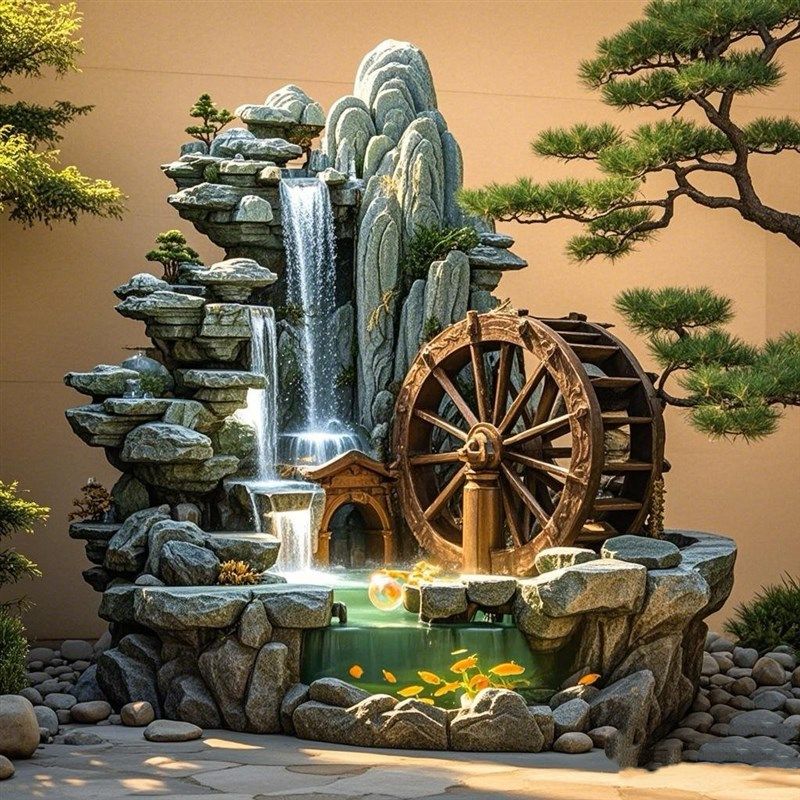 假山喷泉鱼池水景瀑布别墅办公室装饰大型水幕墙招财流水景观摆件,家居饰品,流水摆件,淘宝优惠券,粉丝福利购,淘宝优惠卷