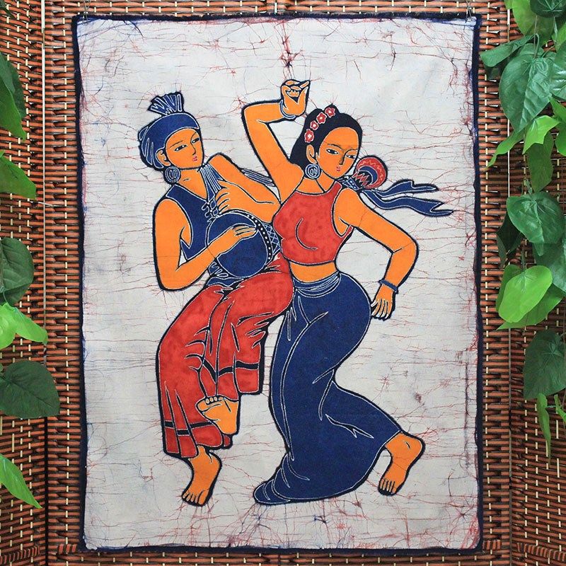 手工艺品布艺蜡染画少数r民族风情人画云南特色装饰画傣族风象脚